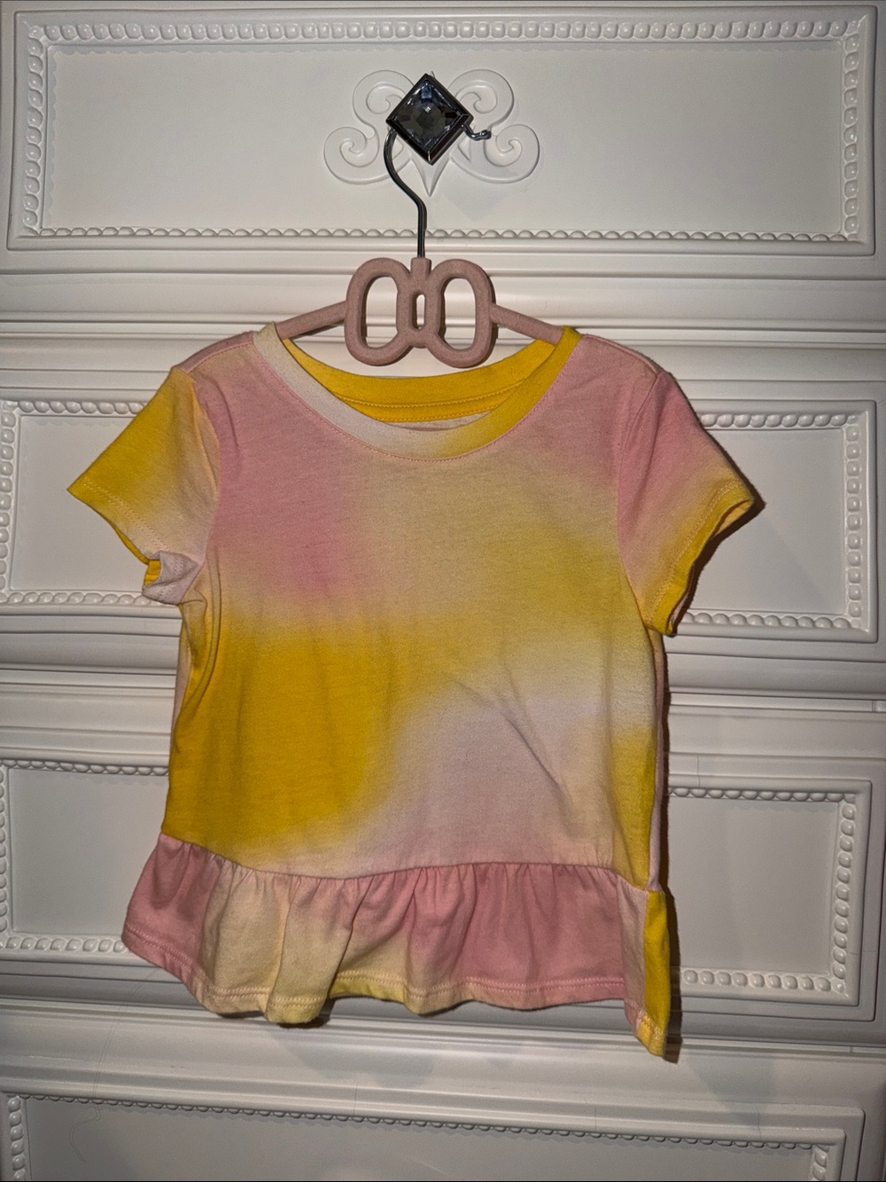 Epic Threads 3T Girls' Pink & Yellow Tie-Dye Peplum Tee